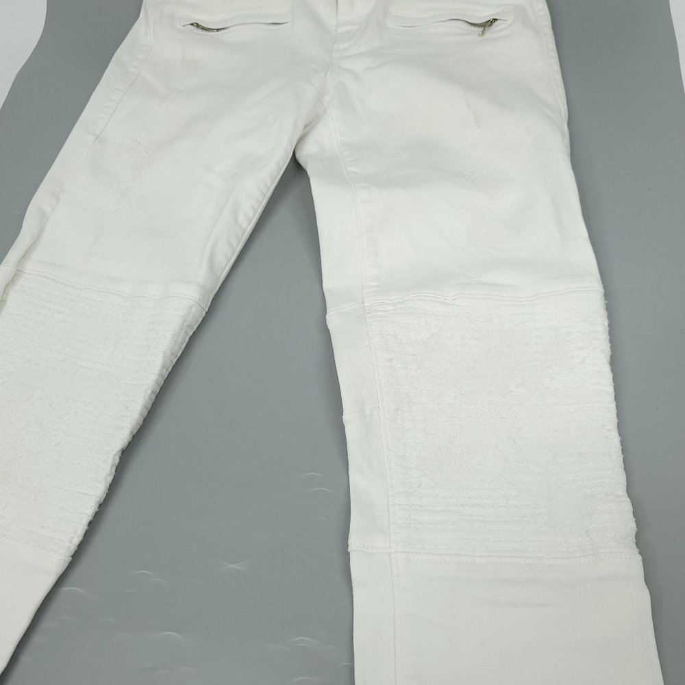 True Religion Halle Moto Jeans Size 26 Mid Rise Super Skinny White Distressed - Picture 14 of 15
